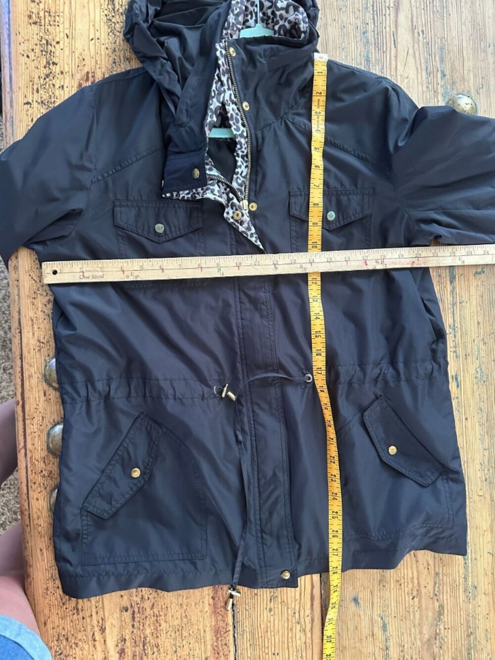 JM Collection Womens Black Jacket Medium Leopard Trim Polyester Drawstring & Zip - Picture 7 of 7